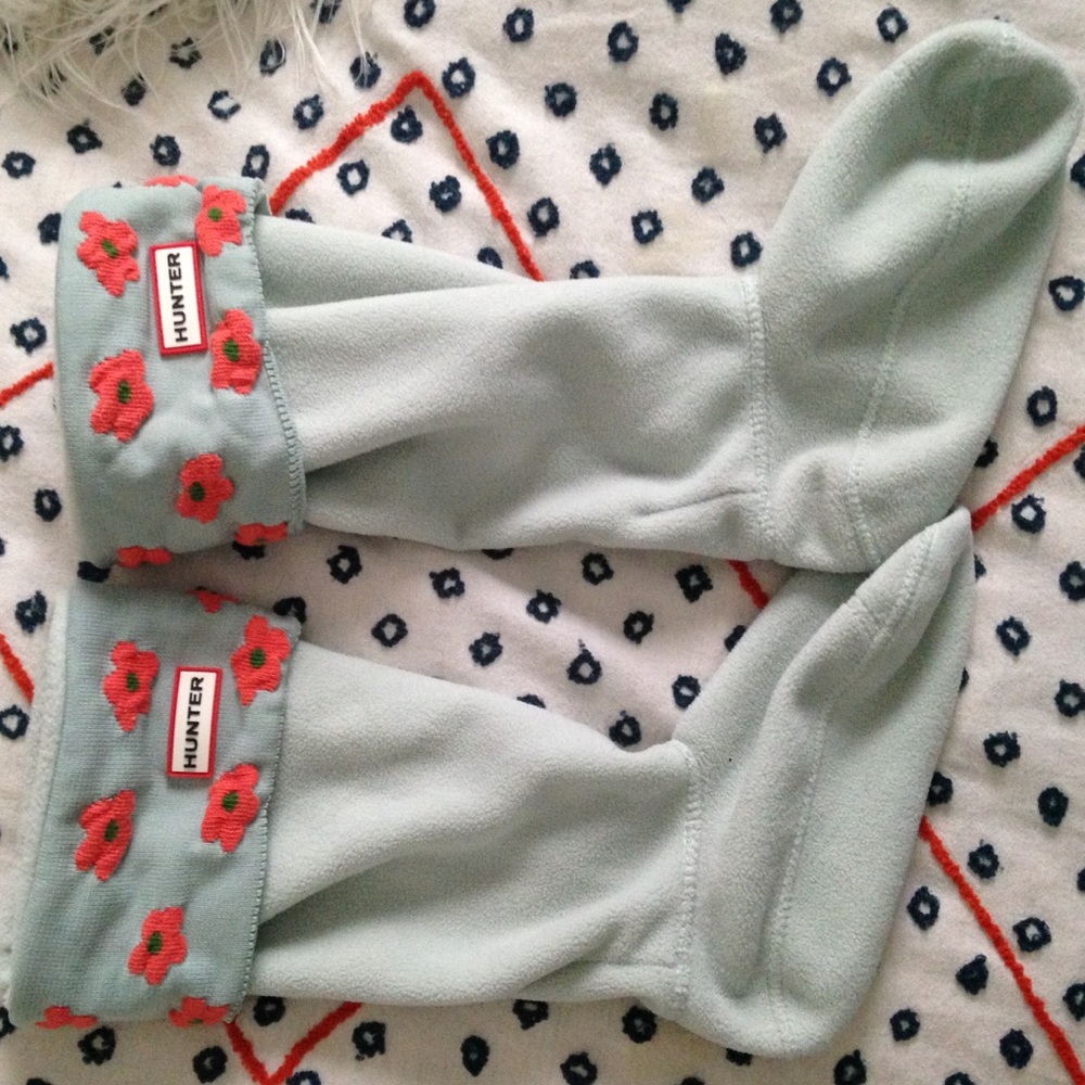 Hunter boot socks tall floral cuff blue medium new